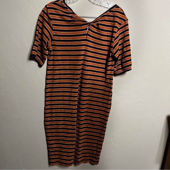 Pact Harvest Organic Cotton Striped Navy and Rust Tie Back Dress - Picture 11 of 14